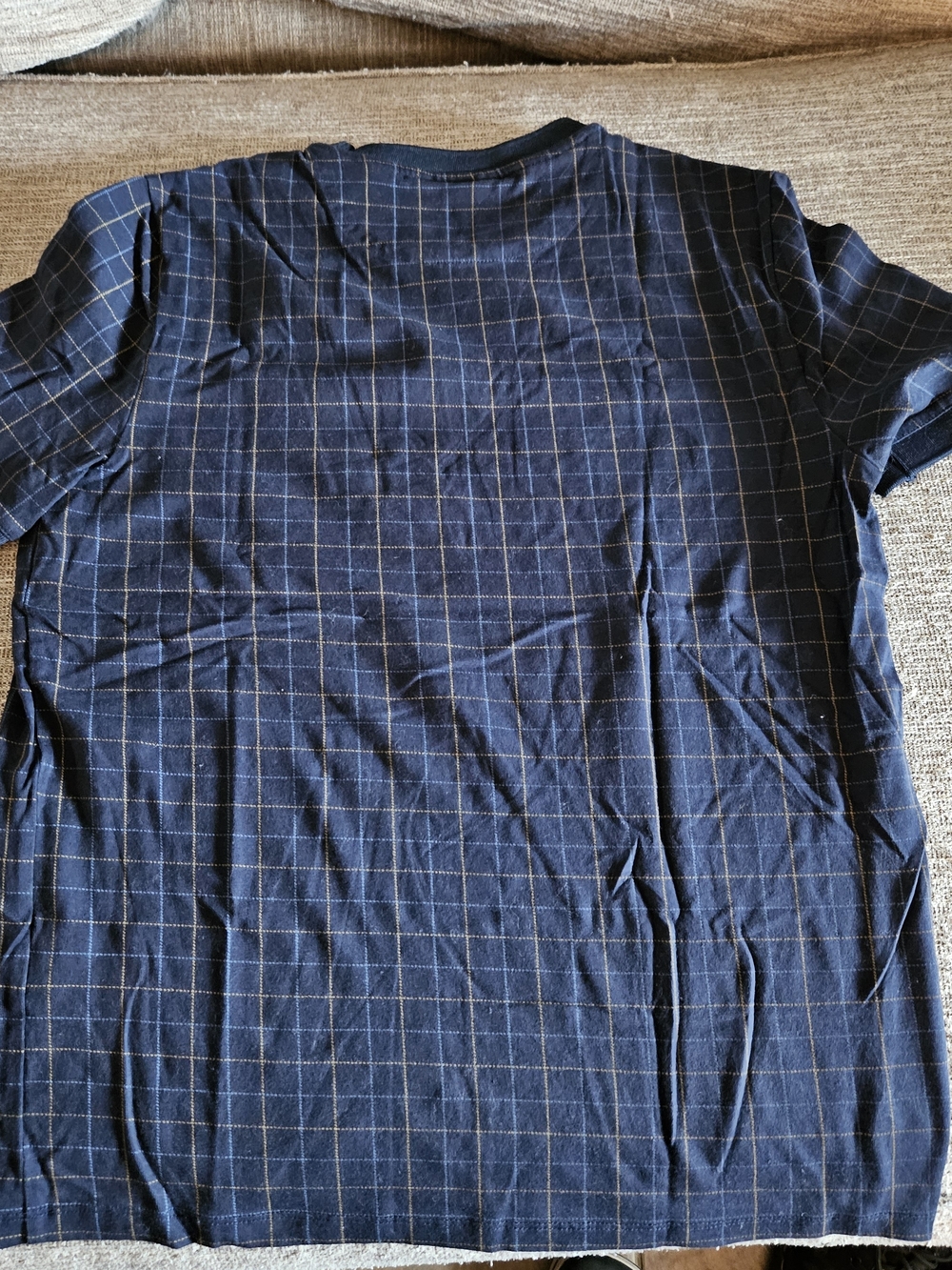 Perry Ellis Navy Grid Short Sleeve Crewneck Tee - Picture 2 of 4
